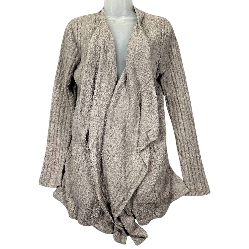 Barefoot Dreams Bamboo Chic Lite Cardigan Womens L/XL Taupe Draped Cable Knit